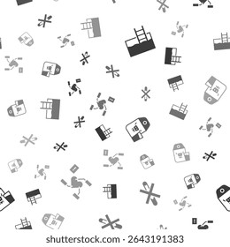 Set Swimming pool with ladder, No Smoking, Paper package for milk and Attention to health heart on seamless pattern. Vector
