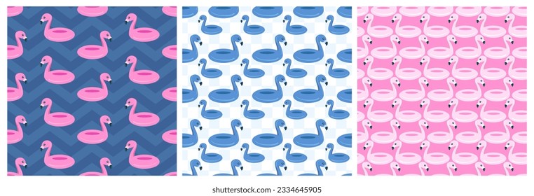 Set of Swimming Pool Seamless Pattern Vector Illustration with Summer Vacation Element in Flat Cartoon Template Hand Drawn