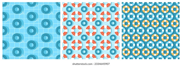 Set of Swimming Pool Seamless Pattern Vector Illustration with Summer Vacation Element in Flat Cartoon Template Hand Drawn