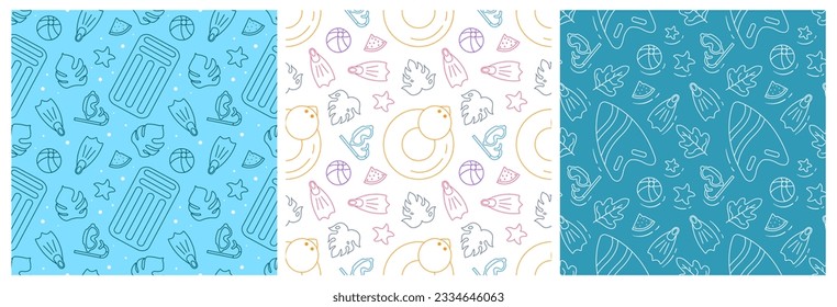 Set of Swimming Pool Seamless Pattern Vector Illustration with Summer Vacation Element in Flat Cartoon Template Hand Drawn