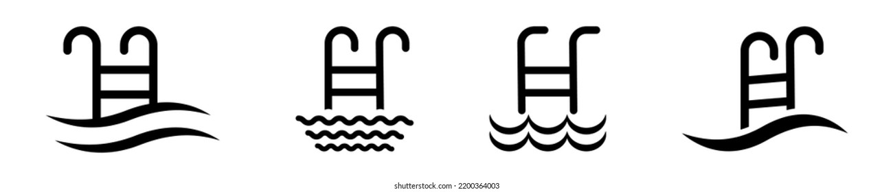 Set of swimming pool vector icons. Pictogram for swimmer. Location pools for hotel. Vector 10 EPS.