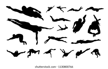 Set of Swimming Sport Silhouette vector illustration