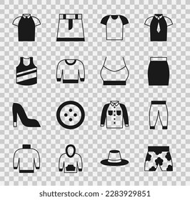 Set Swimming trunks, Pants, Skirt, T-shirt, Sweater, Undershirt, Polo and Female crop top icon. Vector