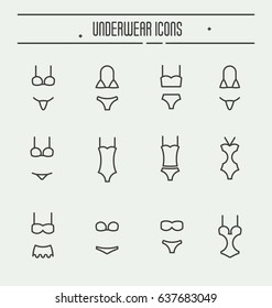 Set of swimwear icons in thin line style. Vector illustration.