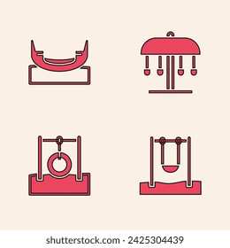Set Swing, Boat swing, Attraction carousel and Car tire hanging rope icon. Vector