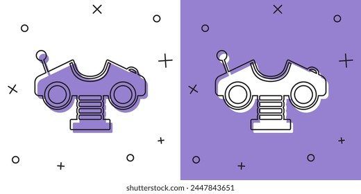 Set Swing car on the playground icon isolated on white and purple background. Childrens carousel with car. Amusement icon.  Vector