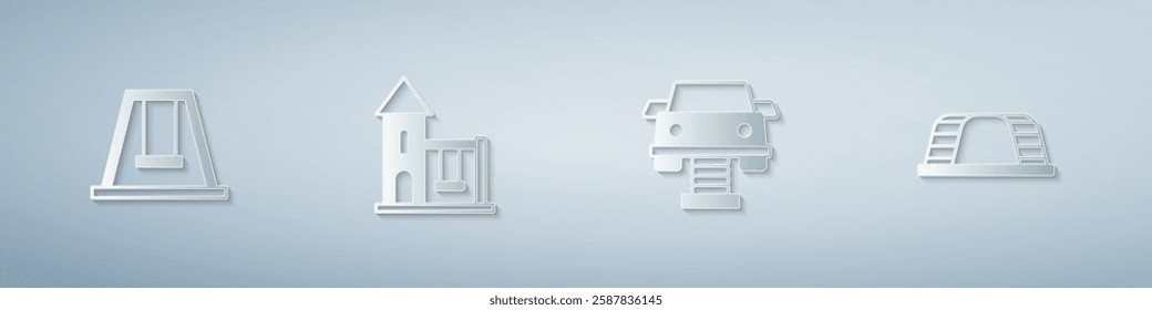 Set Swing for kids, car and Monkey bar. Paper art style. Vector