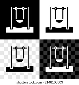 Set Swing for kids summer games on playground icon isolated on black and white, transparent background. Outdoor entertainment equipment.  Vector
