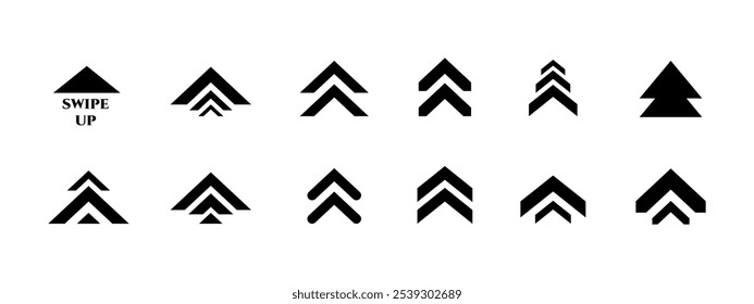 Set swipe up arrow icon. Different black arrow sign. Scroll or swipe up icon for web design