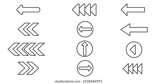 conjunto de flechas de deslizar hacia arriba, diferentes símbolos de flechas negras, desplazarse o deslizar hacia arriba flechas,