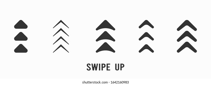 Set swipe up arrows icon. Group arrows directed upwards. Scroll or swipe up