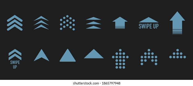 Set swipe up arrows icon. Group arrows directed upwards. Different arrows sign. Scroll or swipe up. Elements for business infographic, social media and website