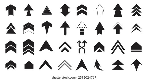 Set swipe up arrows icon. Group arrows directed upwards. Different black arrows sign. Scroll or swipe up. Elements for business infographic, social media – vector