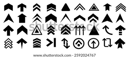Set swipe up arrows icon. Group arrows directed upwards. Different black arrows sign. Scroll or swipe up. Elements for business infographic, social media – vector