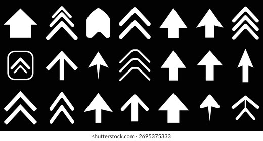 Set swipe up arrows icons. Different black arrows sign upwards. Scroll or swipe up. Graphic vector elements for web, applications, infographic, social media. Collection of swipe up icons arrows