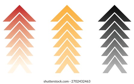 Set of swipe up arrows in various styles on a white background. Swipe up arrow button set. Swipe up arrow icon set directional concepts. Vector illustration.