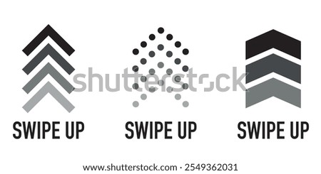 Set of 'Swipe Up' arrows in black and gray with different designs including dotted and solid lines.