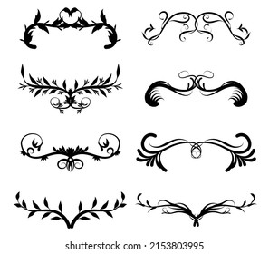 set of swirl border calligraphy and dividers decorative vector in vintage style on white background, collection retro element in black line doodle hand drawn illustration design