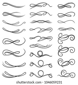 Set of swirl border design elements for frame and others, hand drawn vector illustrations