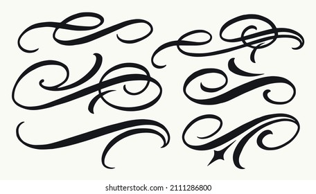 Conjunto de elementos giratorios y curladores para el grabado y el diseño de invitaciones, ilustración vectorial aislada