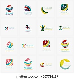 Set of swirl, wave lines, circle logo icons. Business emblems. Isolated on white. Universal for any idea or brand