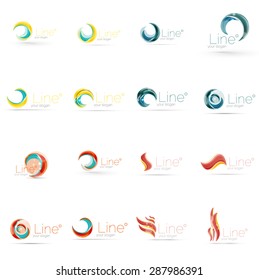 Conjunto de giros, líneas de onda, iconos de logotipo de círculo. Emblemas comerciales. Aislado en blanco. Universal para cualquier idea o marca