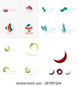 Set of swirl, wave lines, circle logo icons. Business emblems. Isolated on white. Universal for any idea or brand