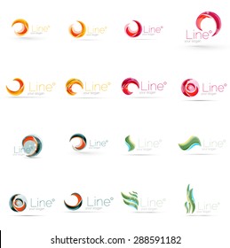 Conjunto de giros, líneas de onda, iconos de logotipo de círculo. Emblemas comerciales. Aislado en blanco. Universal para cualquier idea o marca