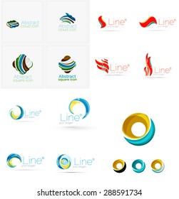 Set of swirl, wave lines, circle logo icons. Business emblems. Isolated on white. Universal for any idea or brand