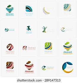 Set of swirl, wave lines, circle logo icons. Business emblems. Isolated on white. Universal for any idea or brand