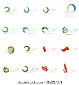 Set of swirl, wave lines, circle logo icons. Business emblems. Isolated on white. Universal for any idea or brand