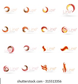Set of swirl, wave lines, circle logo icons. Business emblems. Isolated on white. Universal for any idea or brand