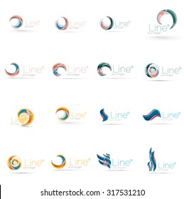 Set of swirl, wave lines, circle logo icons. Business emblems. Isolated on white. Universal for any idea or brand
