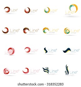 Conjunto de giros, líneas de onda, iconos de logotipo de círculo. Emblemas comerciales. Aislado en blanco. Universal para cualquier idea o marca