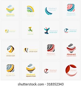 Conjunto de giros, líneas de onda, iconos de logotipo de círculo. Emblemas comerciales. Aislado en blanco. Universal para cualquier idea o marca
