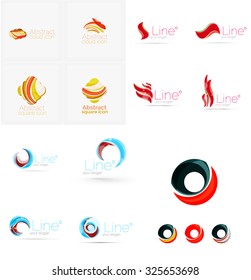 Set of swirl, wave lines, circle logo icons. Business emblems. Isolated on white. Universal for any idea or brand