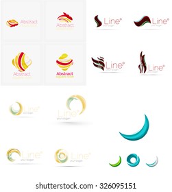Conjunto de giros, líneas de onda, iconos de logotipo de círculo. Emblemas comerciales. Aislado en blanco. Universal para cualquier idea o marca