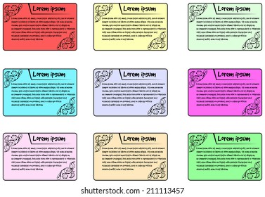 Set of swirling decorated business card with dummy text