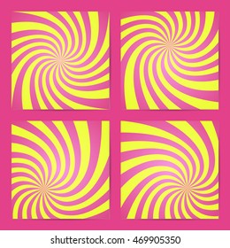 Set of swirling radial backdrops. Vector Illustration.