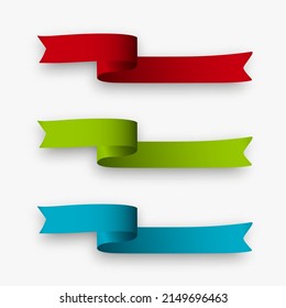 Set of swirling red, blue and green ribbons isolated on white background, design element