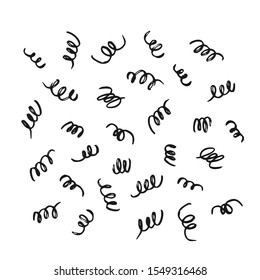 Set of swirls black background. Thin line for textile decor, wrapping paper and patterns. 