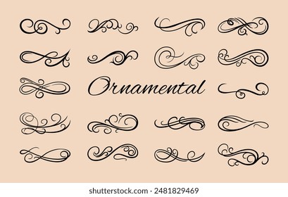 Set of Swirls Ornaments, Hand Drawn Flourishes Swirls,Vintage style