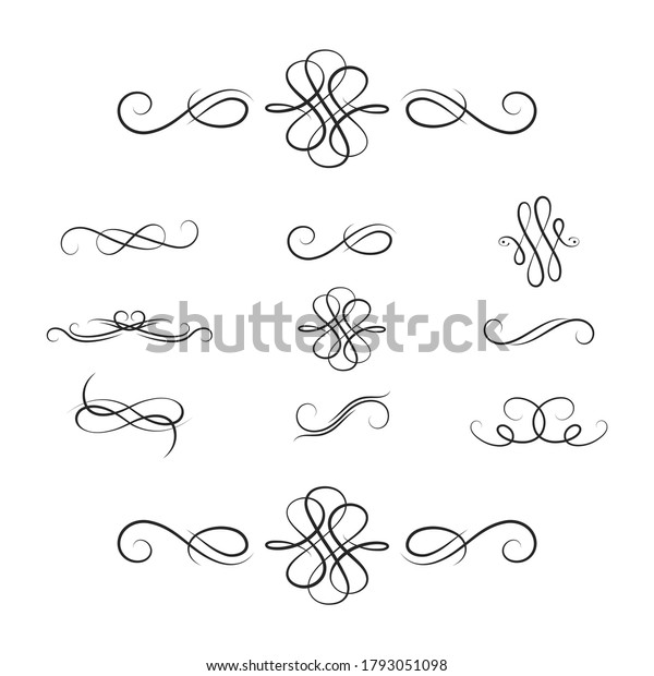 Set of swirls and scrolls.  Vector isolated\
victorian borders. Classic wedding invitation calligraphic lines.\
Filigree vignette\
dividers.