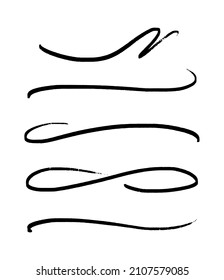 Set of swish lines. Underline lettering with a thin tail. Decorative curly hand-drawn accent lines. Vector illustration isolated on white background.