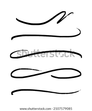 Set of swish lines. Underline lettering with a thin tail. Decorative curly hand-drawn accent lines. Vector illustration isolated on white background.