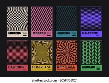 Set of Swiss Design Abstract Posters. Geometric Pattern Vector Design. Meta Modern Monochrome Placards. Op Art.