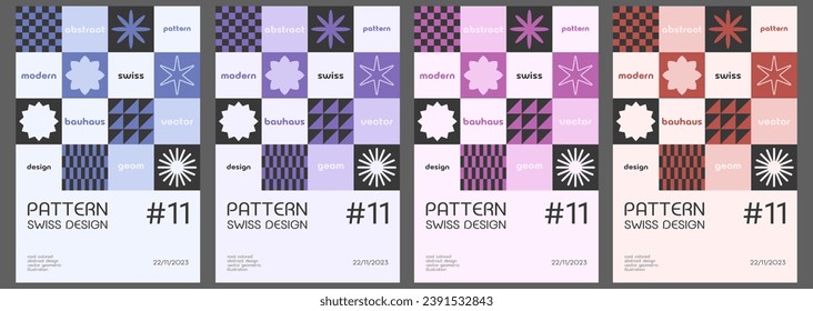 Set Of Swiss Design Inspired Background Vector Illustration. Cool Geometric Abstract Modernist Placard. Avant-garde Geometrical Illustration. Contemporary Art Bauhaus Shapes.