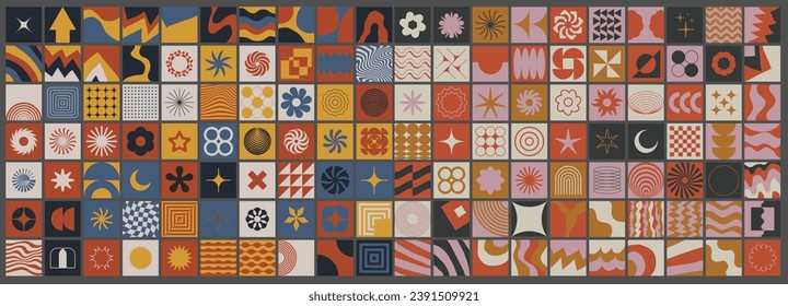 Set of Swiss Design Inspired Patterns Collection. Collection of Bauhaus Square Shapes Vector Design. Abstract Geometric Elements.