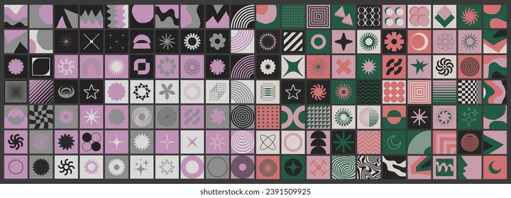 Set of Swiss Design Inspired Patterns Collection. Collection of Bauhaus Square Shapes Vector Design. Abstract Geometric Elements.