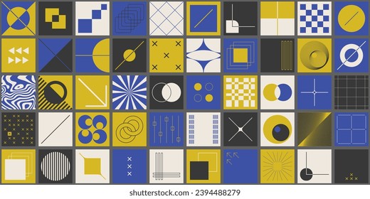 Set of Swiss Design Inspired Patterns Collection. Collection of Bauhaus Square Shapes Vector Design. Abstract Geometric Elements.